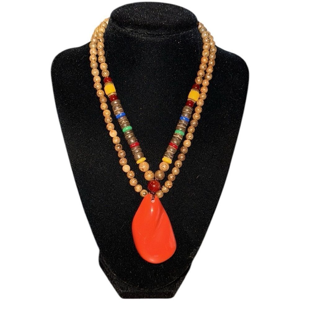 New 37” long beaded fall color necklace